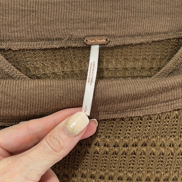 Free People Brown Off the shoulder shirt semi cropped long sleeve waffle top - Picture 8 of 15